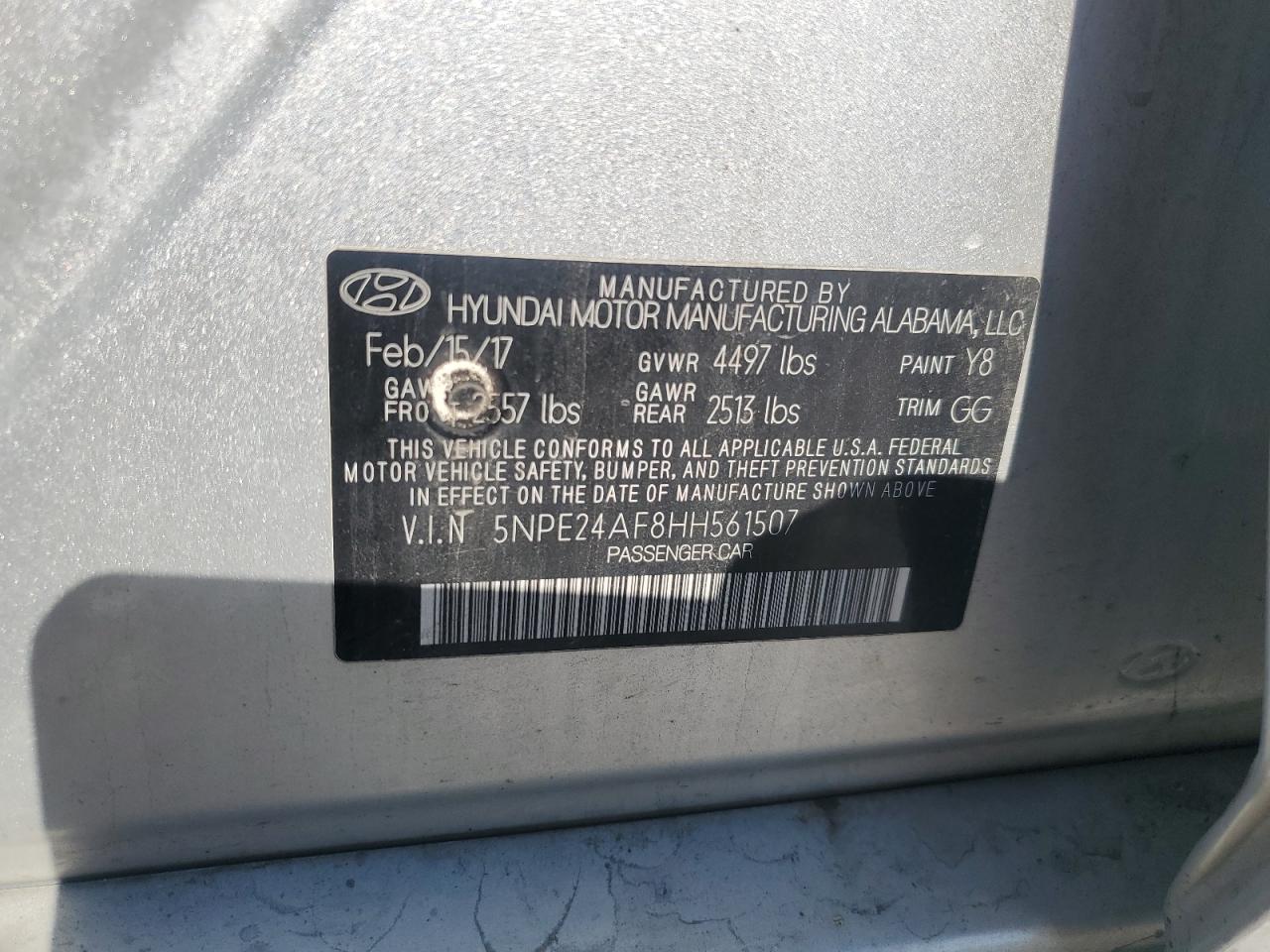 2017 Hyundai Sonata Se VIN: 5NPE24AF8HH561507 Lot: 63807745