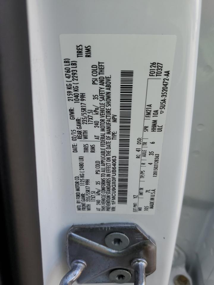 2015 Ford Escape Se VIN: 1FMCU9GX0FUB64063 Lot: 61667115