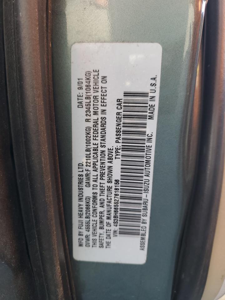 2002 Subaru Legacy Outback VIN: 4S3BH665527618156 Lot: 65384565