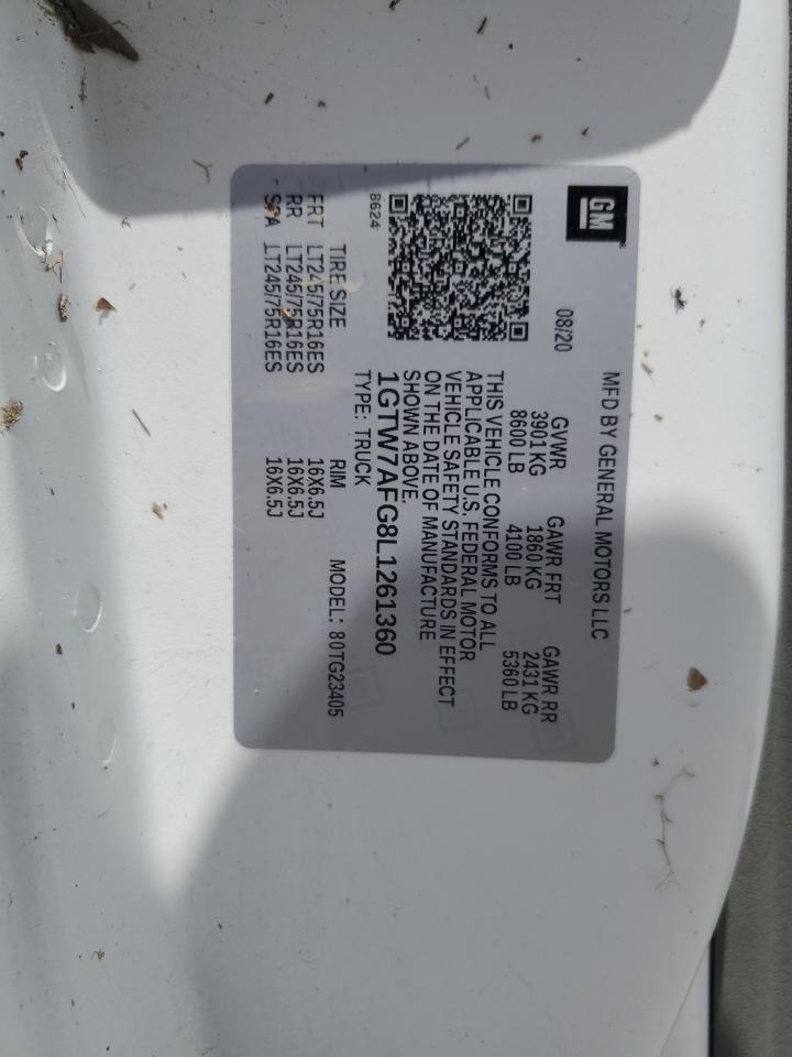 2020 GMC Savana G2500 VIN: 1GTW7AFG8L1261360 Lot: 66184245