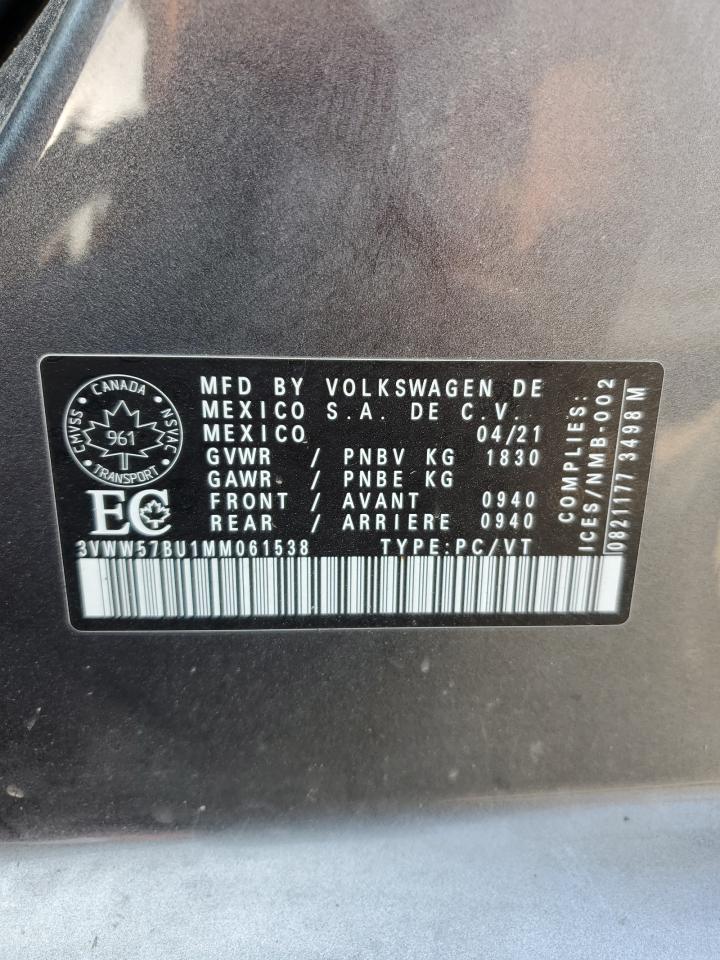 2021 Volkswagen Jetta Highline VIN: 3VWW57BU1MM061538 Lot: 61590215