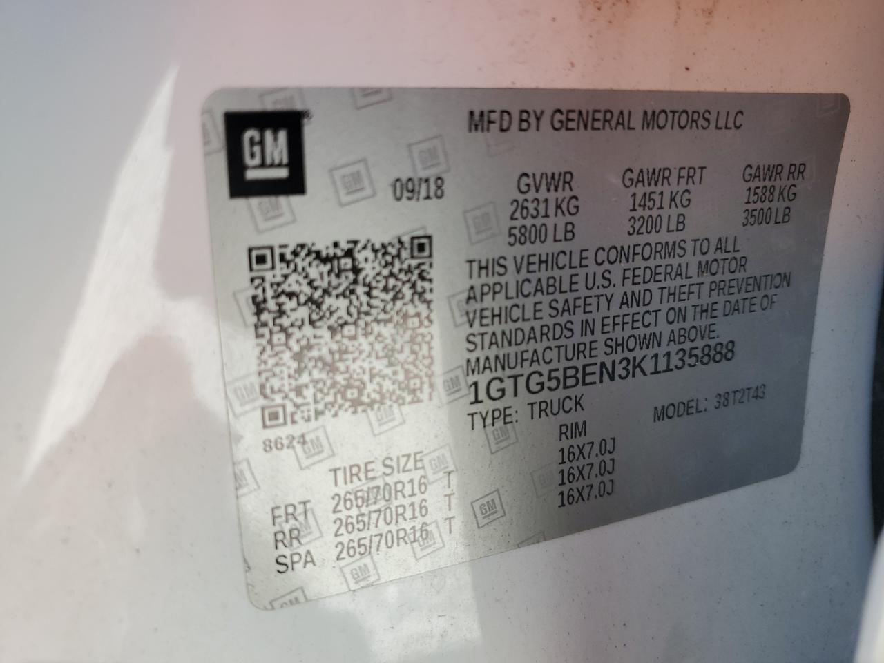 2019 GMC Canyon VIN: 1GTG5BEN3K1135888 Lot: 62827585