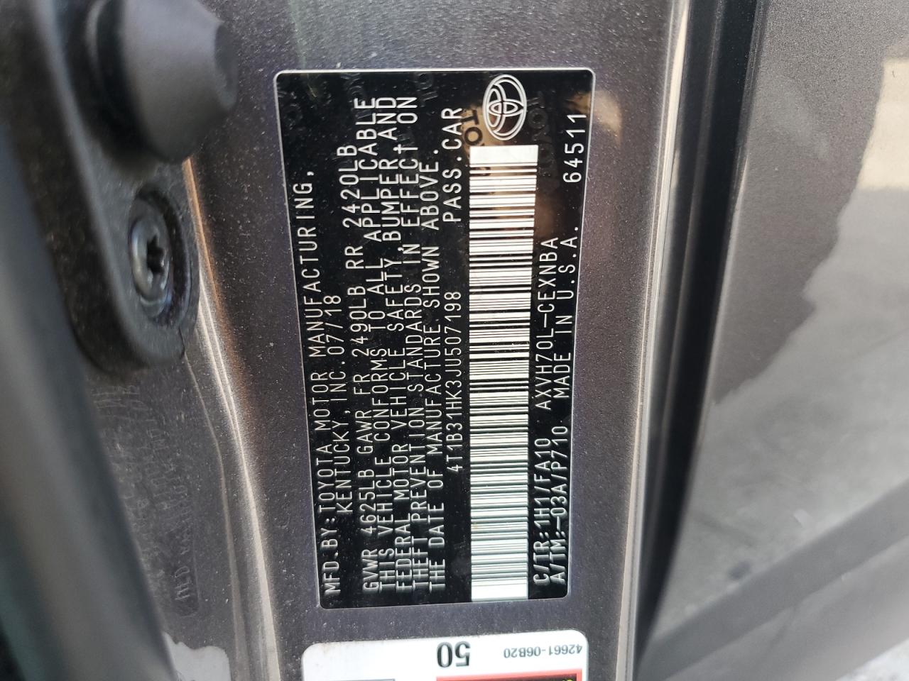 2018 Toyota Camry Le VIN: 4T1B31HK3JU507198 Lot: 65042435