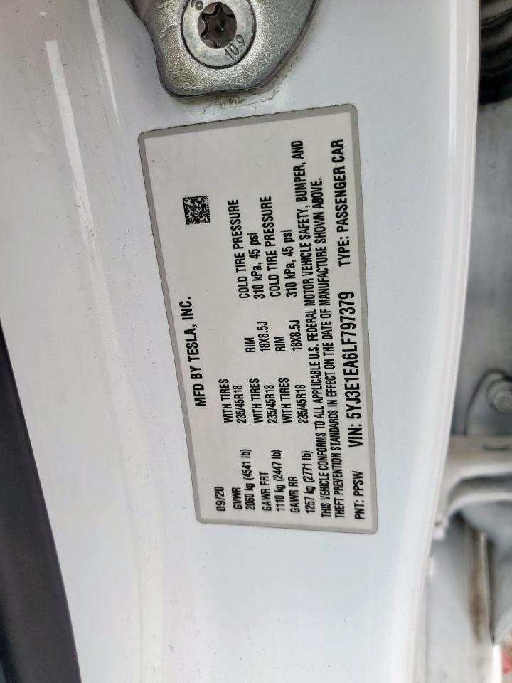 2020 Tesla Model 3 VIN: 5YJ3E1EA6LF797379 Lot: 63807215