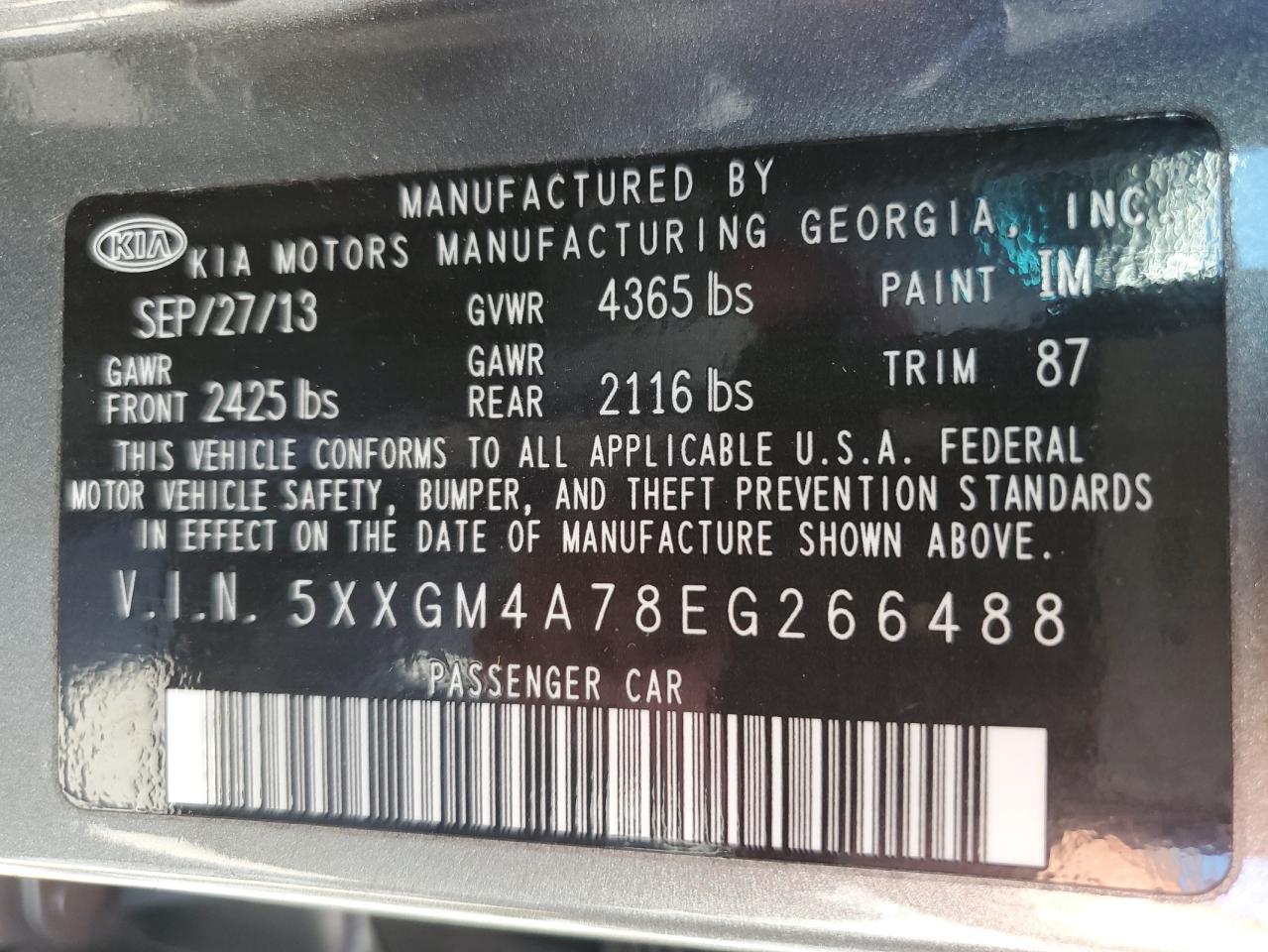 2014 Kia Optima Lx VIN: 5XXGM4A78EG266488 Lot: 64056235
