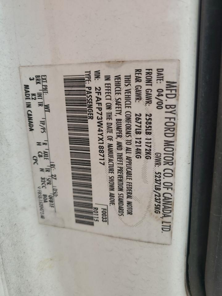 2000 Ford Crown Victoria VIN: 2FAFP73W4YX188717 Lot: 64017975
