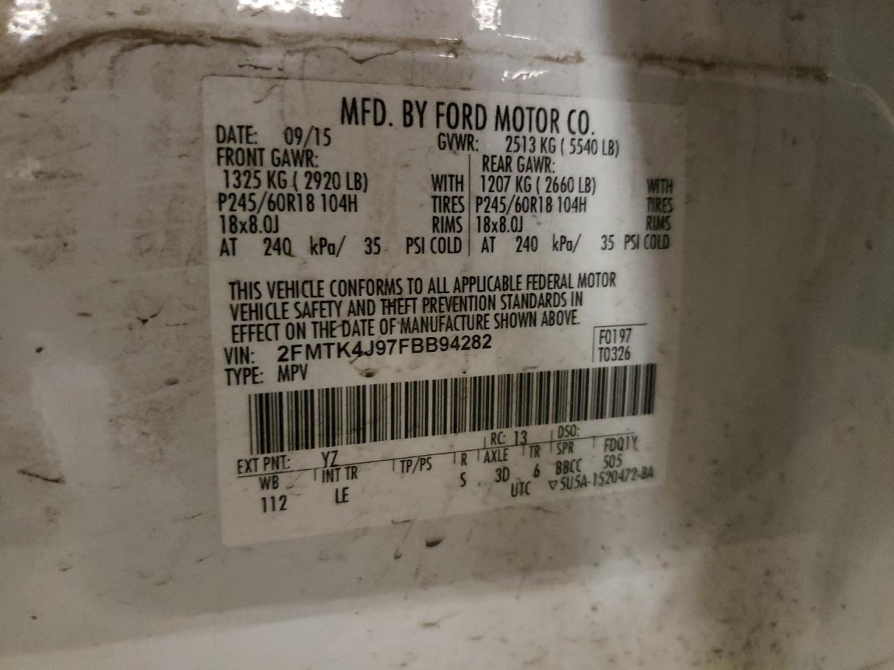 2015 Ford Edge Sel VIN: 2FMTK4J97FBB94282 Lot: 64960465
