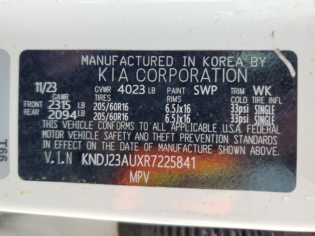 2024 Kia Soul Lx VIN: KNDJ23AUXR7225841 Lot: 64372615