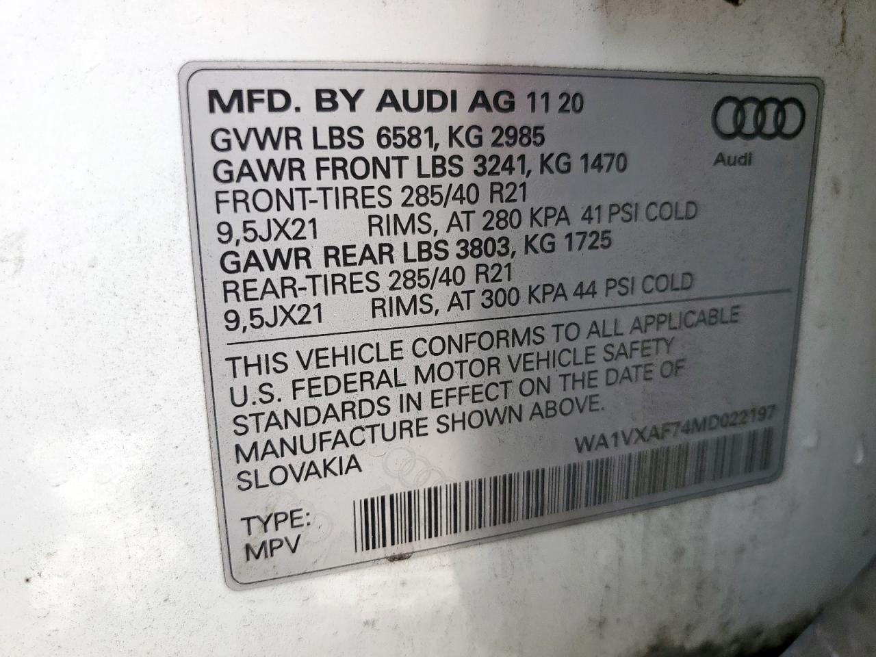 2021 Audi Q7 Prestige VIN: WA1VXAF74MD022197 Lot: 63294435