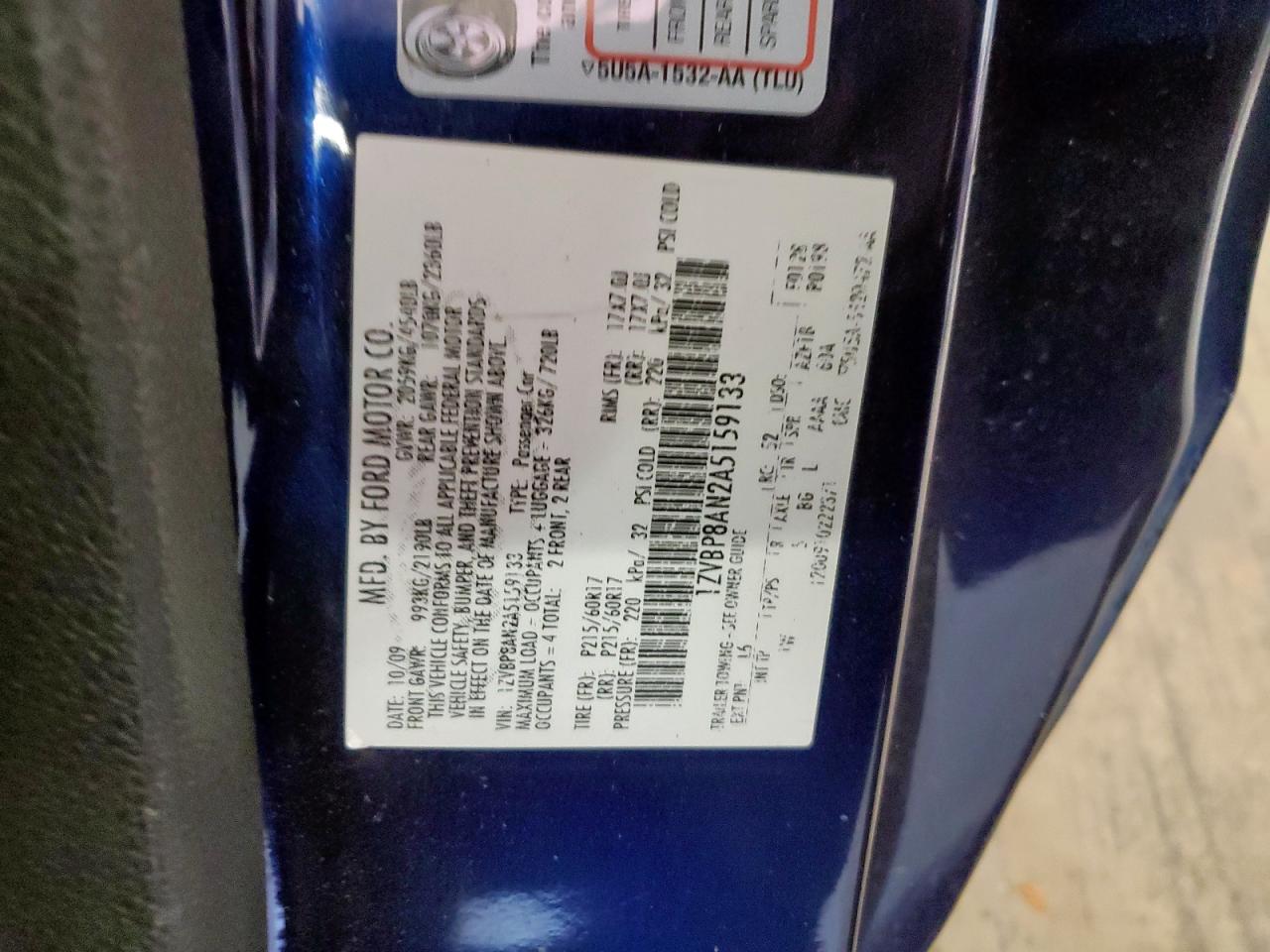 2010 Ford Mustang VIN: 1ZVBP8AN2A5159133 Lot: 65768995