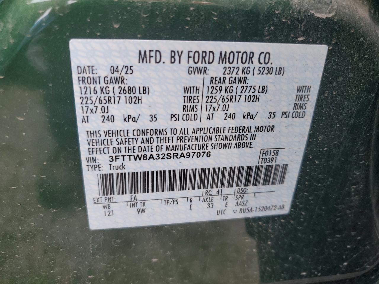 3fttw8a32sra97076 3FTTW8A32SRA97076 2025 Ford Maverick Xl