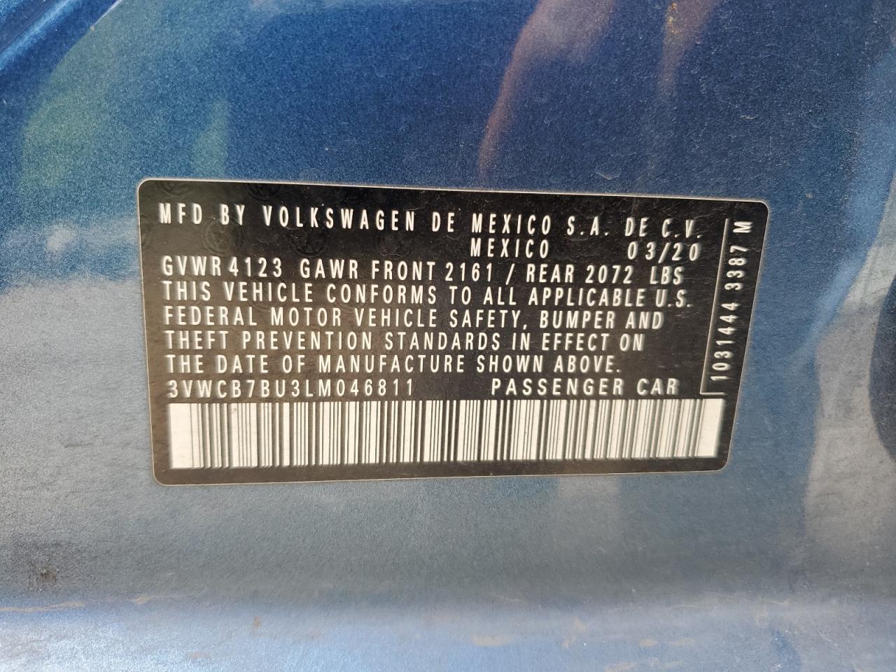 2020 Volkswagen Jetta S VIN: 3VWCB7BU3LM046811 Lot: 64043305