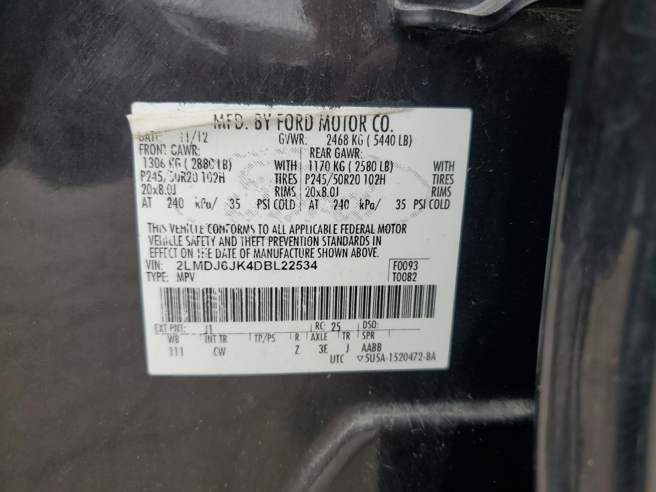 2lmdj6jk4dbl22534 2LMDJ6JK4DBL22534 2013 Lincoln Mkx