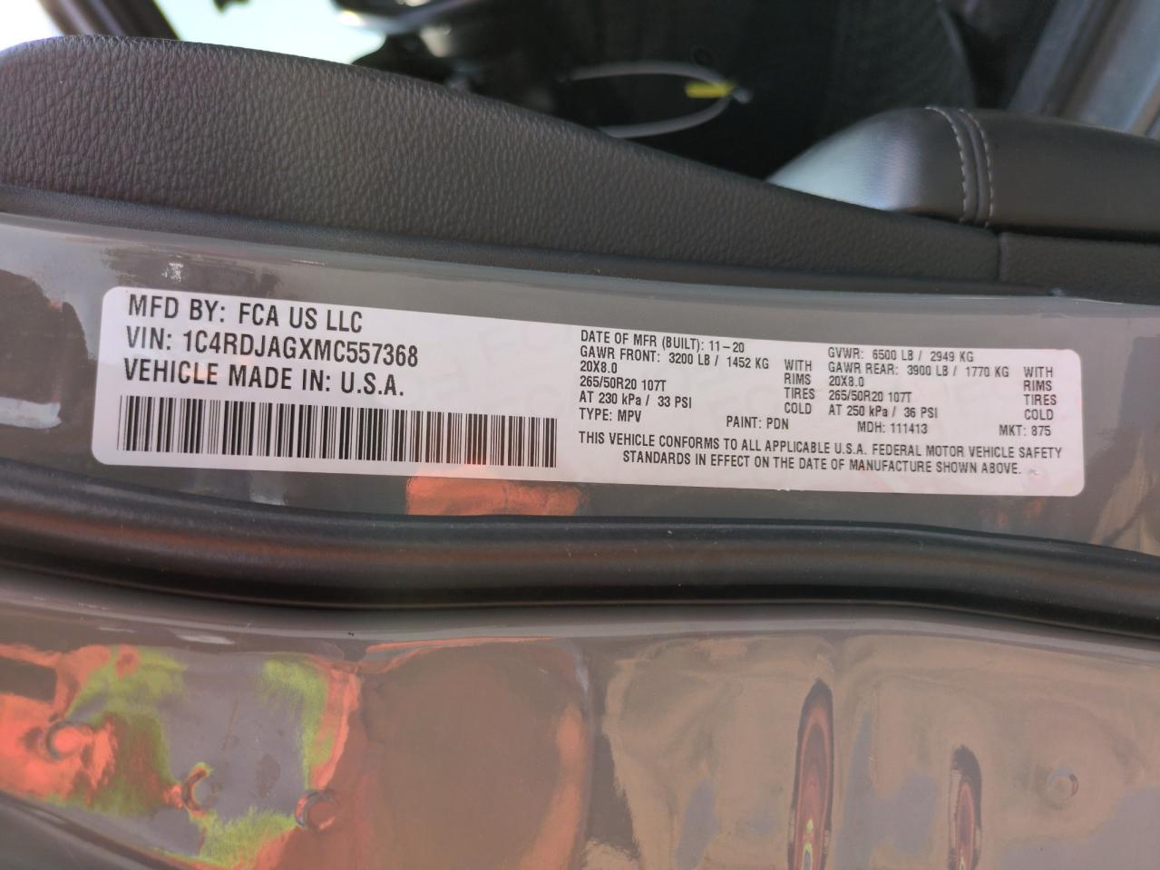 2021 Dodge Durango Sxt VIN: 1C4RDJAGXMC557368 Lot: 64439735
