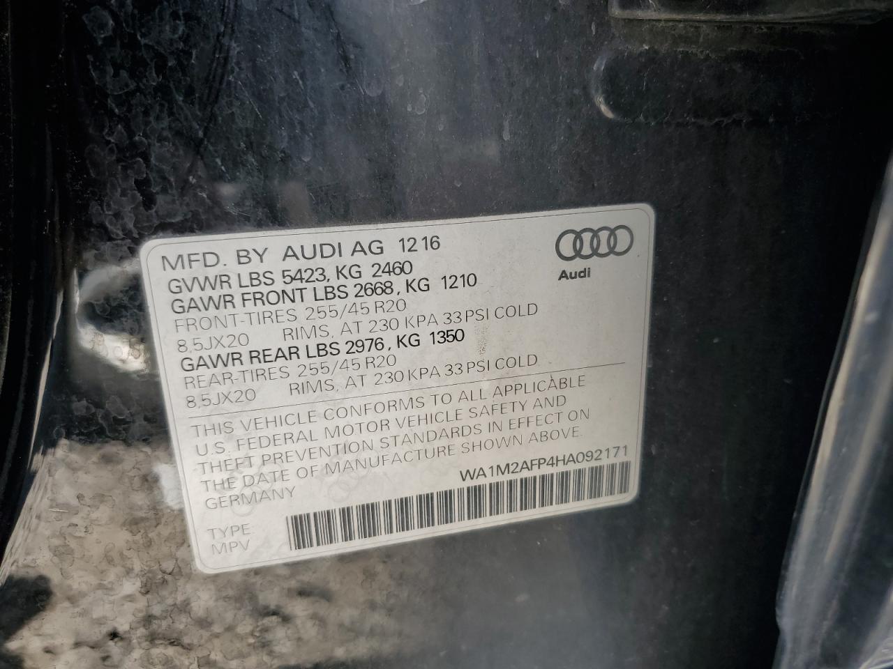 2017 Audi Q5 Premium Plus VIN: WA1M2AFP4HA092171 Lot: 65089605