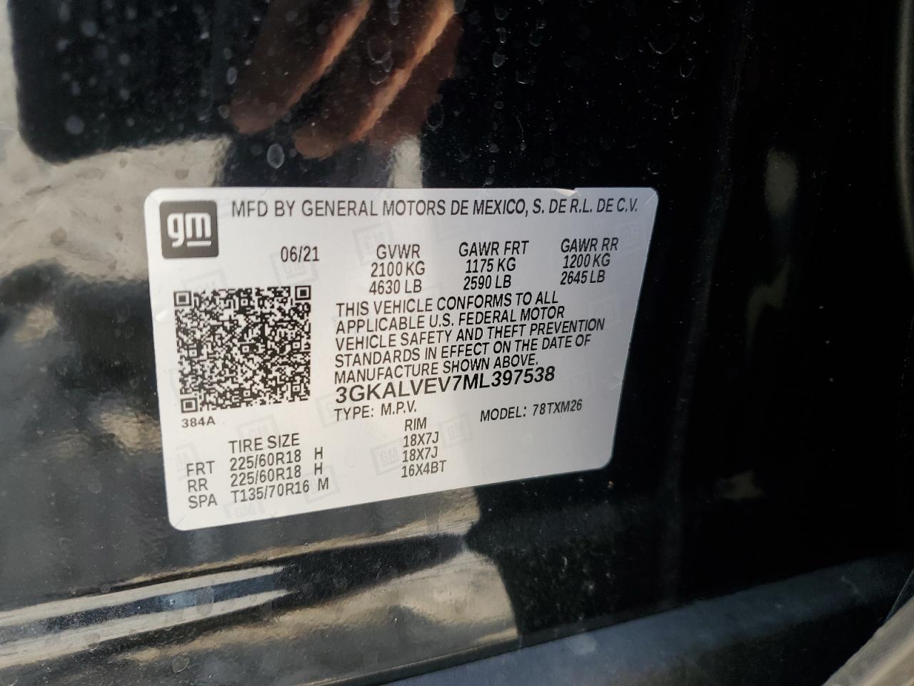 2021 GMC Terrain Slt VIN: 3GKALVEV7ML397538 Lot: 64772155