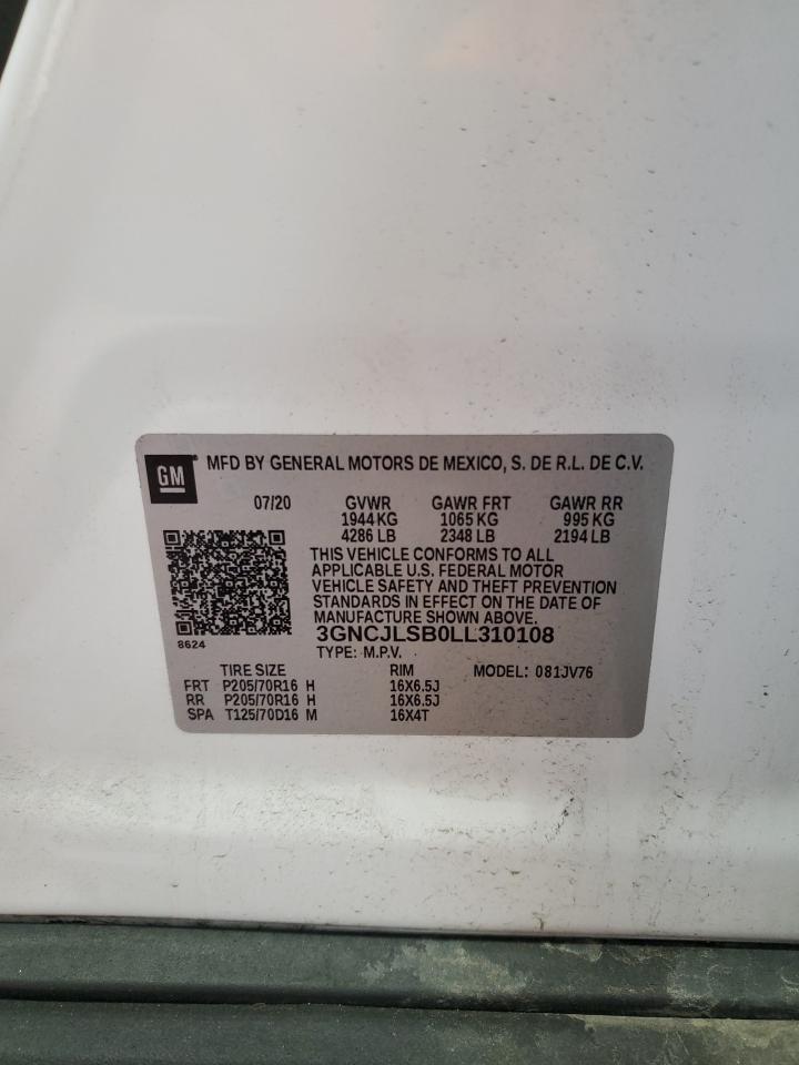 2020 Chevrolet Trax 1Lt VIN: 3GNCJLSB0LL310108 Lot: 63788105