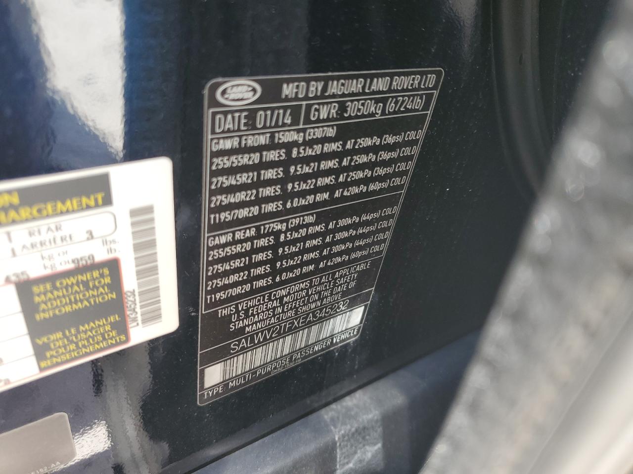 2014 Land Rover Range Rover Sport Autobiography VIN: SALWV2TFXEA345232 Lot: 64966475