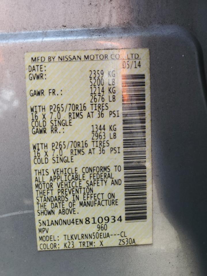 2014 Nissan Xterra X VIN: 5N1AN0NU4EN810934 Lot: 65181555