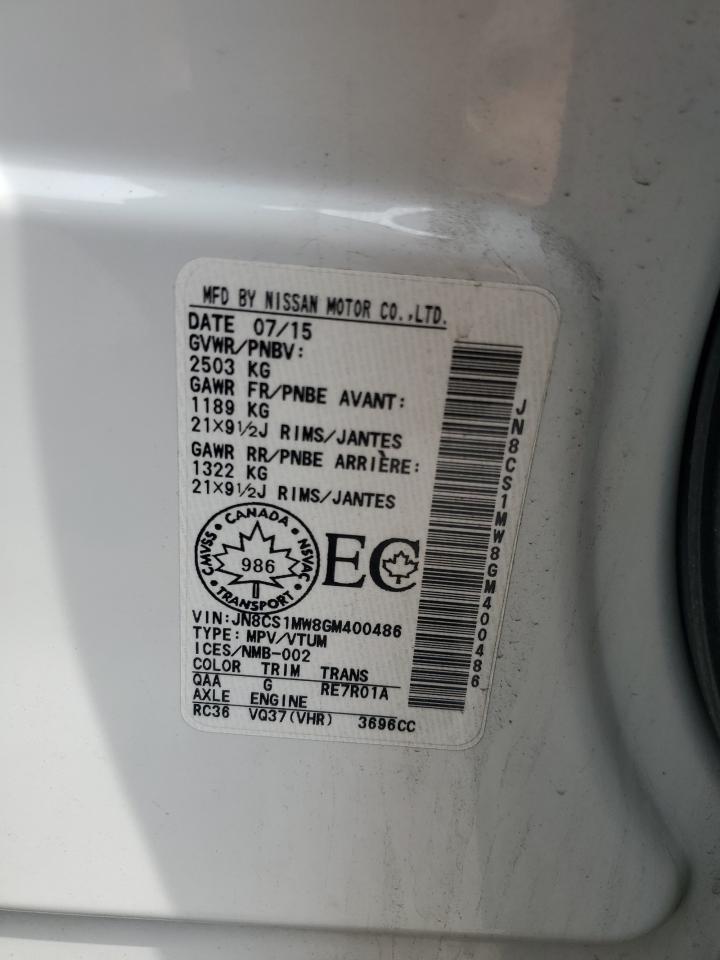 2016 Infiniti Qx70 VIN: JN8CS1MW8GM400486 Lot: 63880765