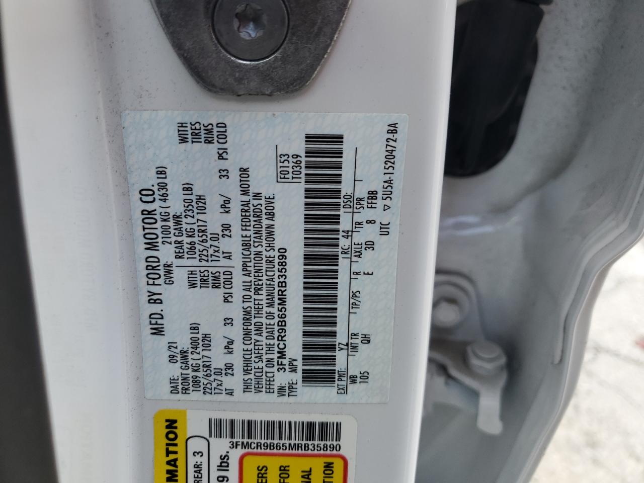 2021 Ford Bronco Sport Big Bend VIN: 3FMCR9B65MRB35890 Lot: 63195725