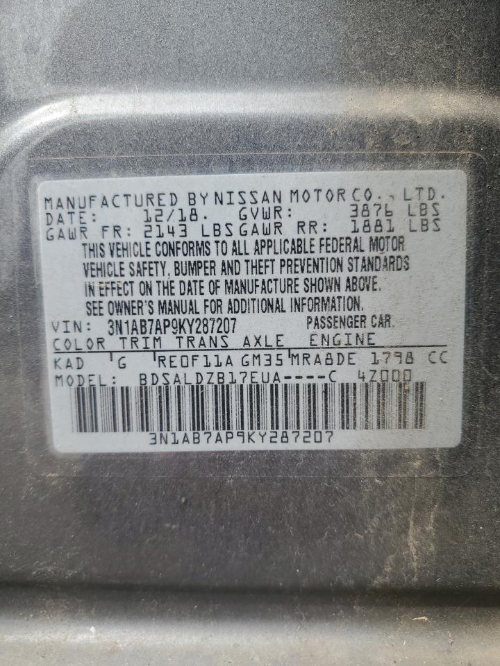 2019 Nissan Sentra S VIN: 3N1AB7AP9KY287207 Lot: 66096425