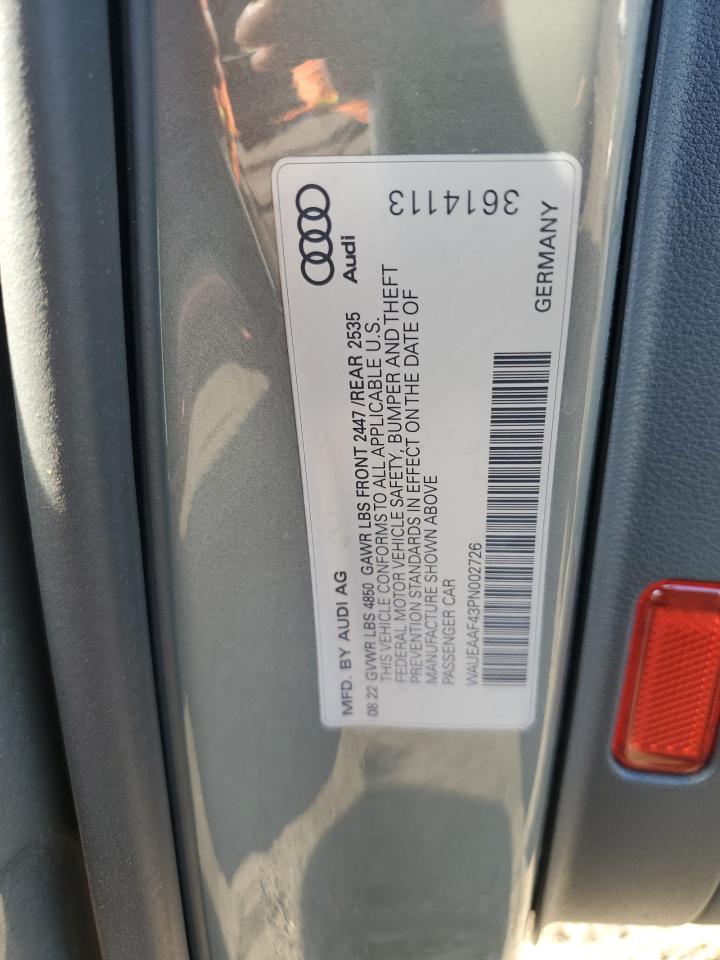 2023 Audi A4 Premium Plus 45 VIN: WAUEAAF43PN002726 Lot: 65013865