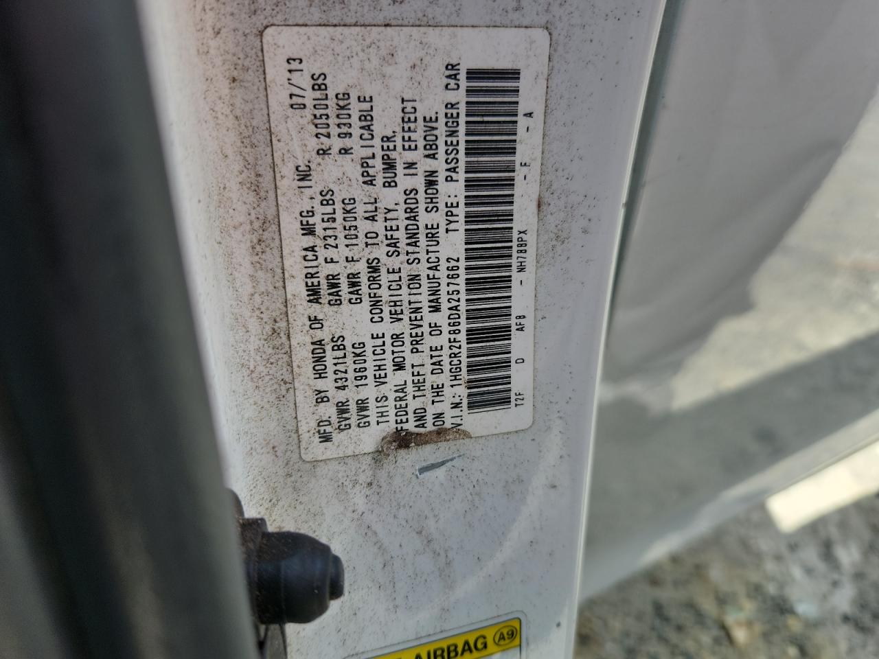 2013 Honda Accord Exl VIN: 1HGCR2F86DA257662 Lot: 65130875
