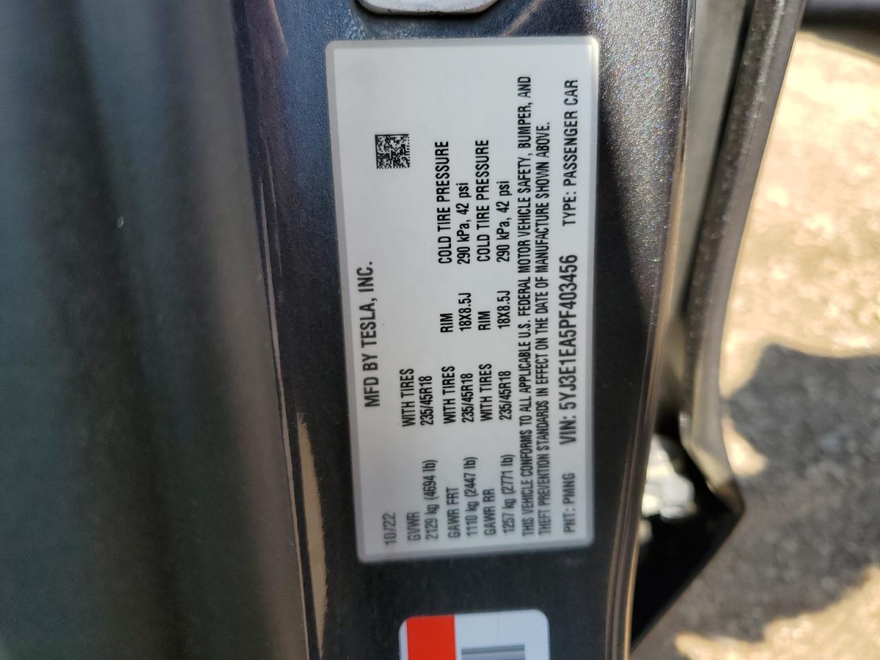2023 Tesla Model 3 VIN: 5YJ3E1EA5PF403456 Lot: 63859615