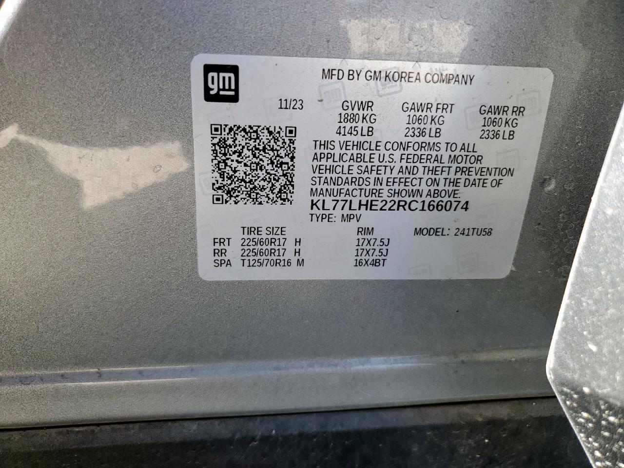 2024 Chevrolet Trax 1Lt VIN: KL77LHE22RC166074 Lot: 66842965