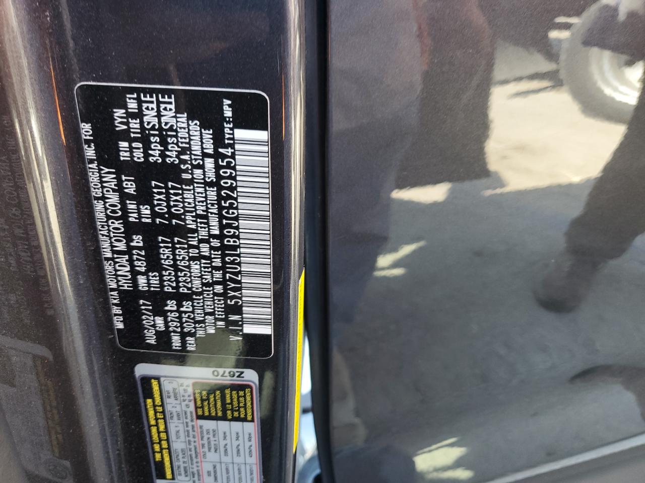 Buy HYUNDAI SANTA FE 2018 year, 5XYZU3LB9JG529954 | W8 Shipping