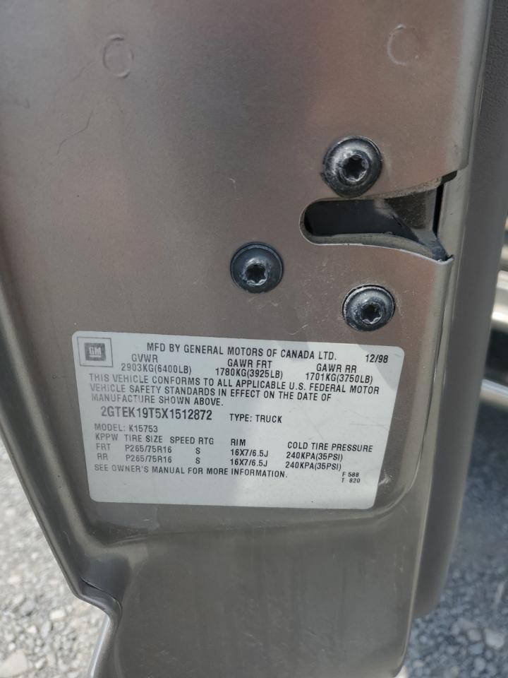 1999 GMC New Sierra K1500 VIN: 2GTEK19T5X1512872 Lot: 65164465