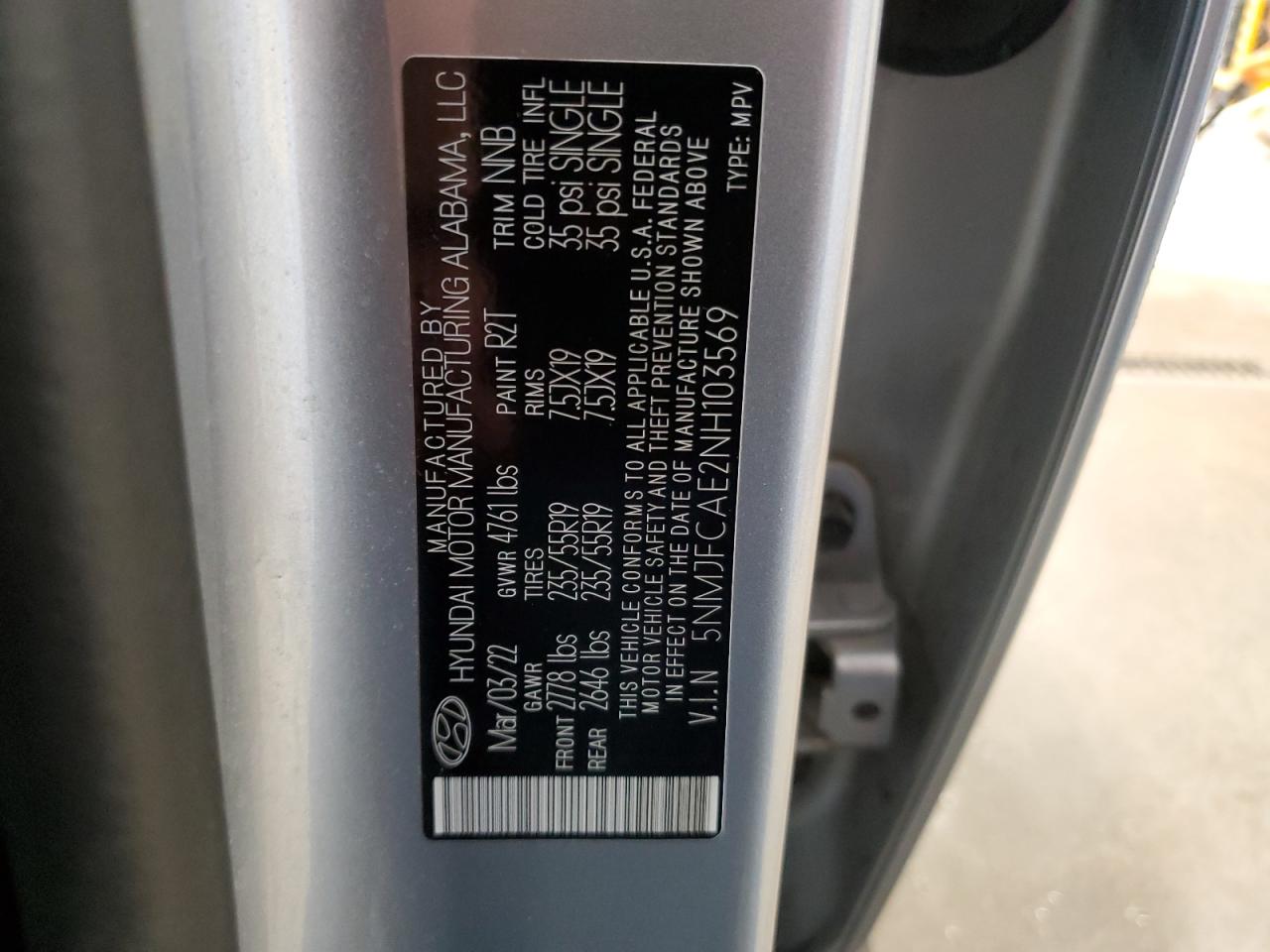 2022 Hyundai Tucson Sel VIN: 5NMJFCAE2NH103569 Lot: 63315545