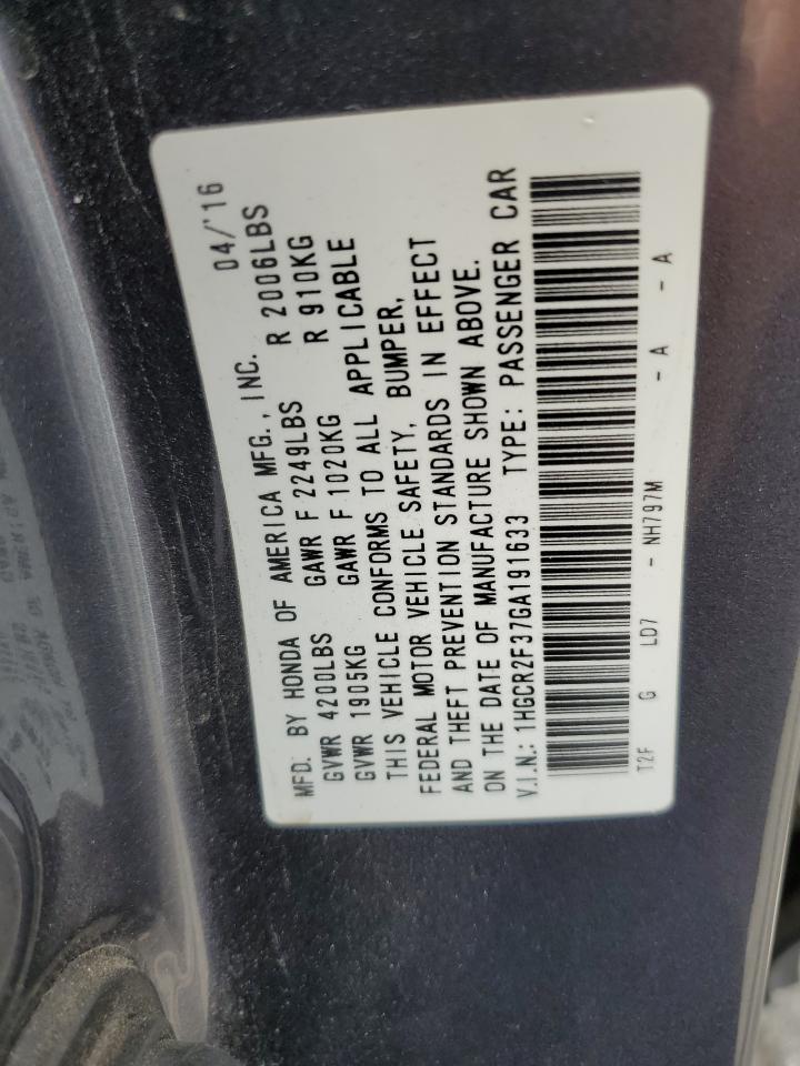 2016 Honda Accord Lx VIN: 1HGCR2F37GA191633 Lot: 65370865