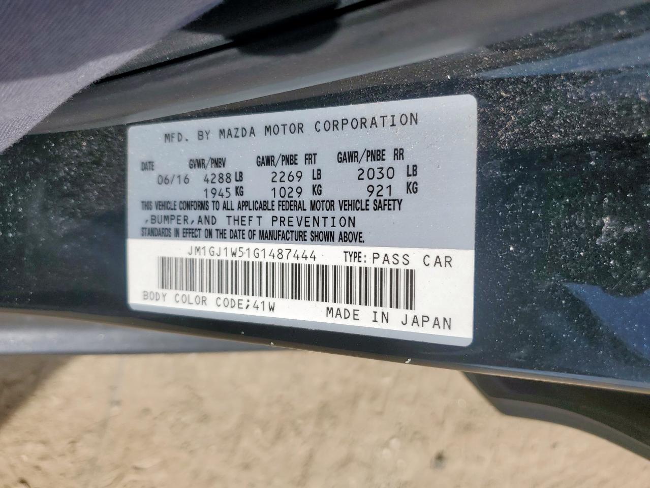 2016 Mazda 6 Grand Touring VIN: JM1GJ1W51G1487444 Lot: 66516275