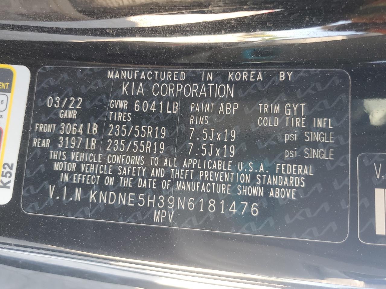 2022 Kia Carnival Sx Prestige VIN: KNDNE5H39N6181476 Lot: 63277555