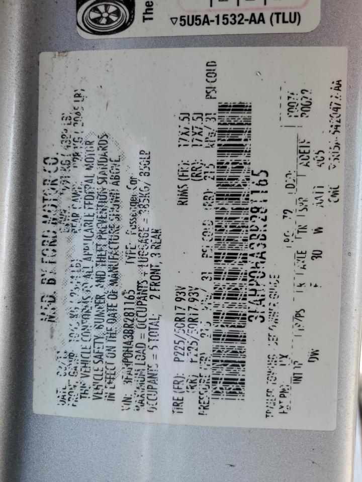 2011 Ford Fusion Se VIN: 3FAHP0HA3BR281165 Lot: 64132405
