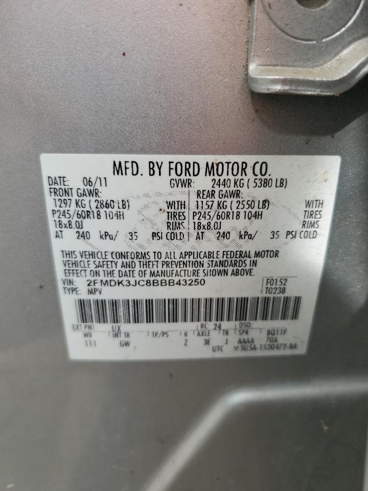 2011 Ford Edge Sel VIN: 2FMDK3JC8BBB43250 Lot: 65586875