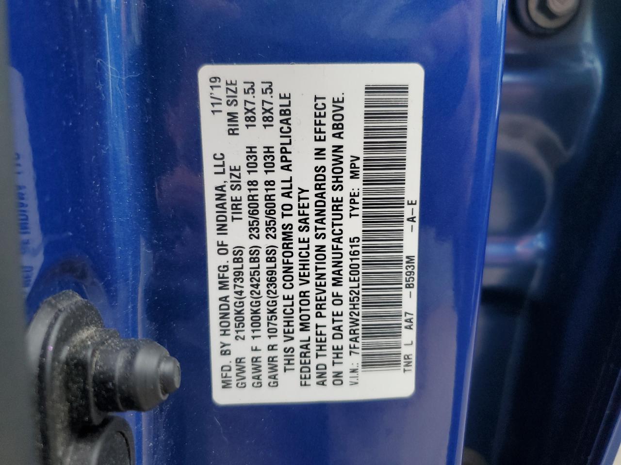 2020 Honda Cr-V Ex VIN: 7FARW2H52LE001615 Lot: 65140145