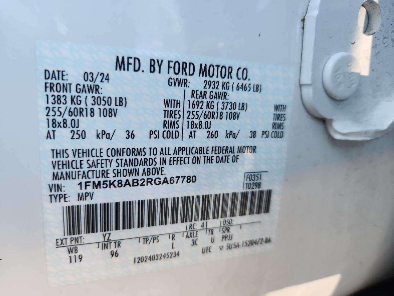 2024 Ford Explorer Police Interceptor VIN: 1FM5K8AB2RGA67780 Lot: 61121245