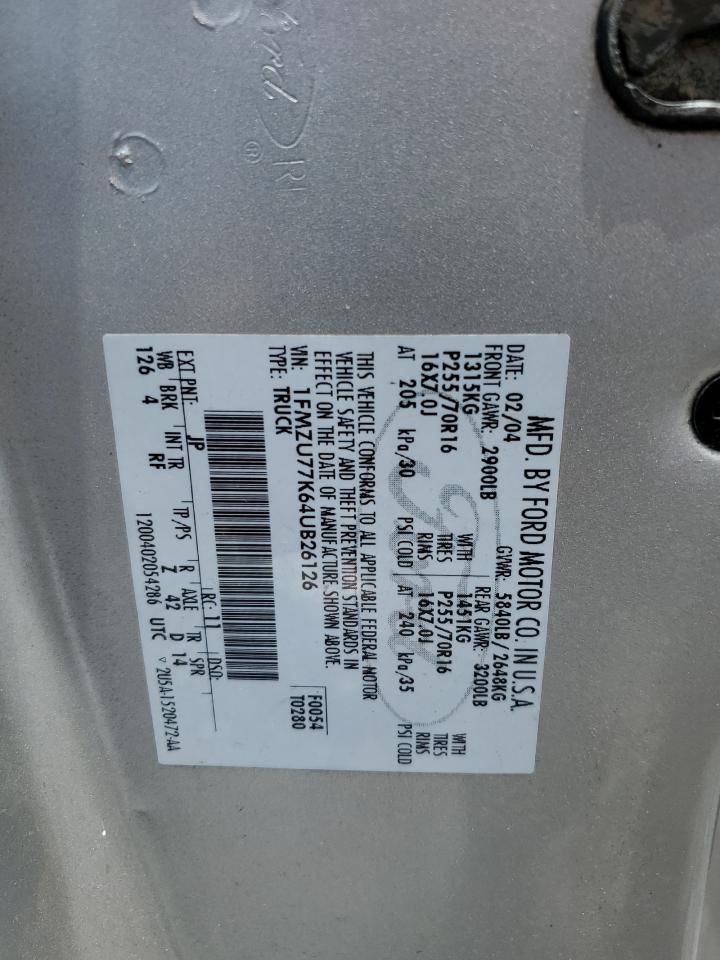 2004 Ford Explorer Sport Trac VIN: 1FMZU77K64UB26126 Lot: 64638265