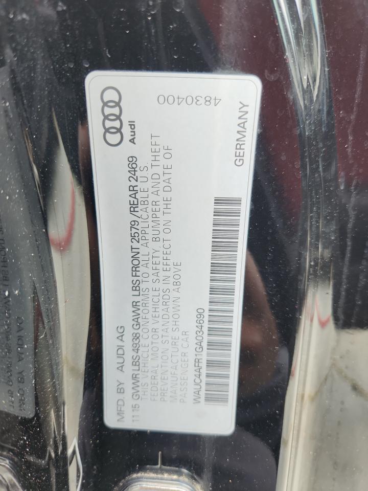2016 Audi S5 Premium Plus VIN: WAUC4AFR1GA034690 Lot: 64028095