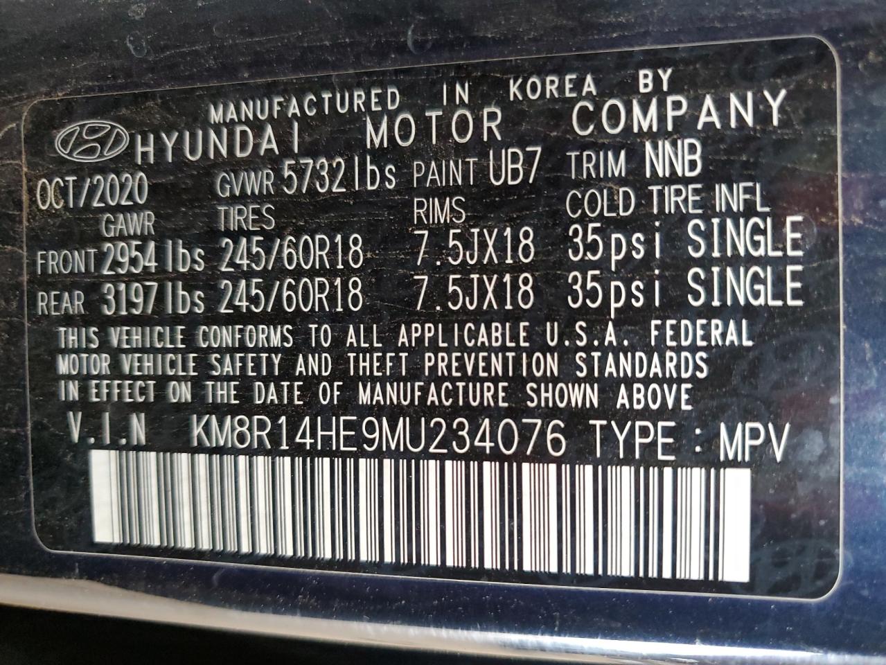 2021 Hyundai Palisade Se VIN: KM8R14HE9MU234076 Lot: 64782845