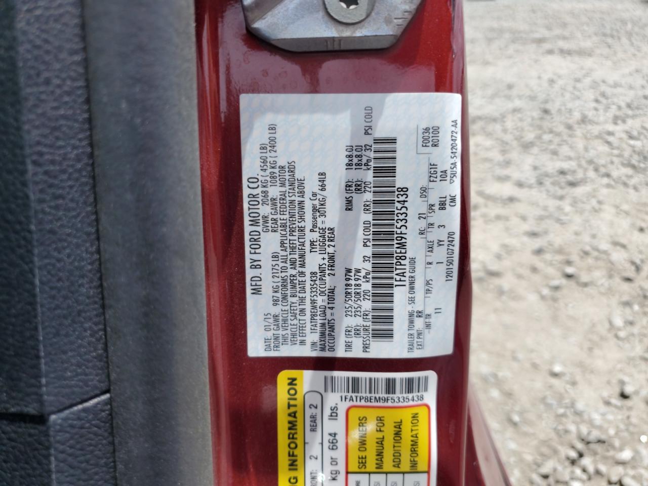 2015 Ford Mustang VIN: 1FATP8EM9F5335438 Lot: 64792755