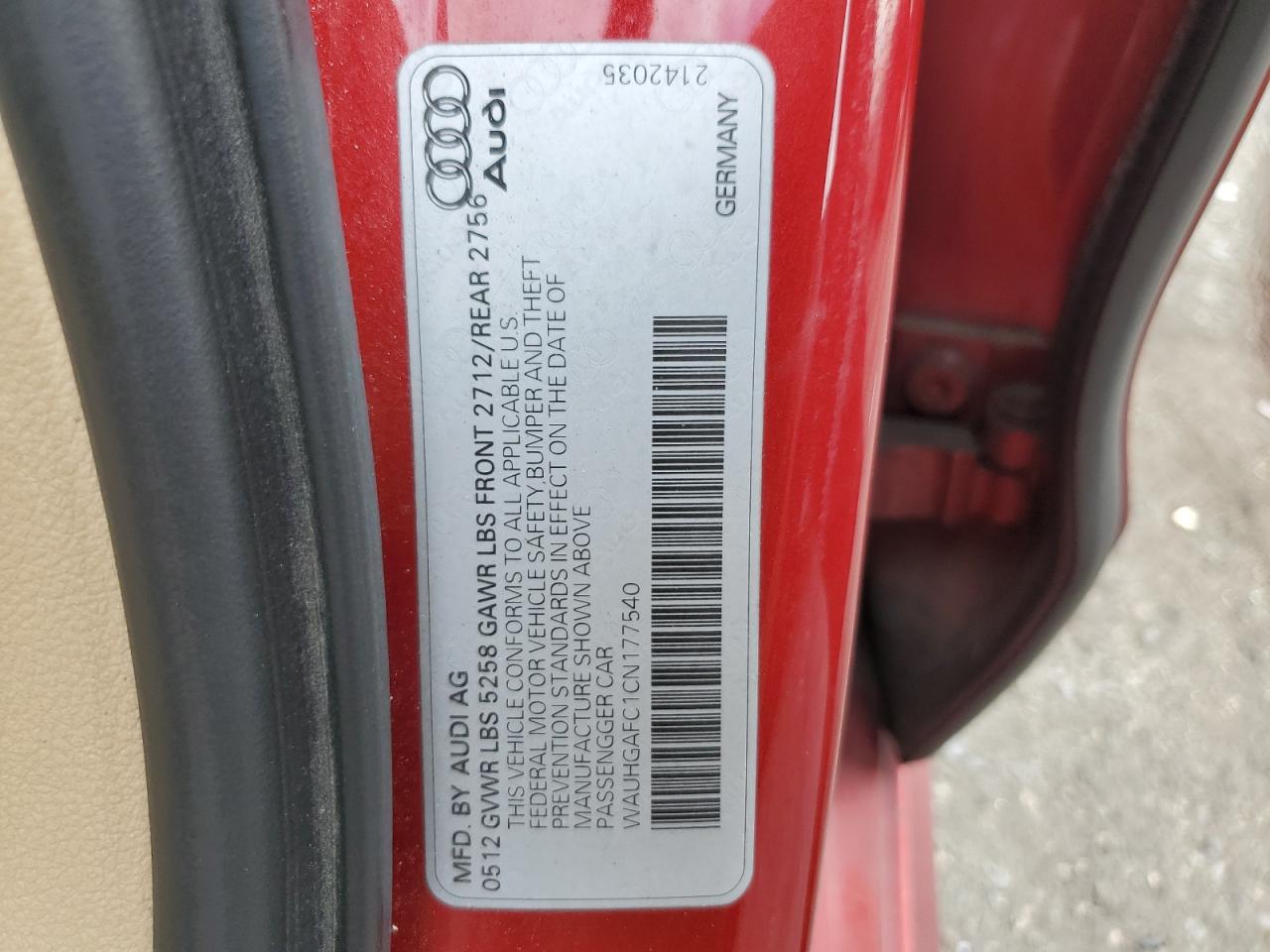 2012 Audi A6 Prestige VIN: WAUHGAFC1CN177540 Lot: 65226135