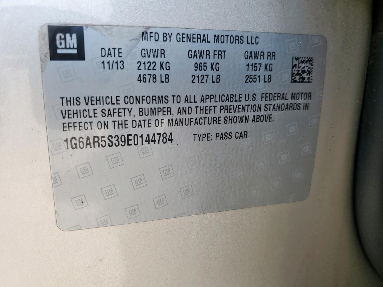 2014 Cadillac Cts Luxury Collection VIN: 1G6AR5S39E0144784 Lot: 65084595