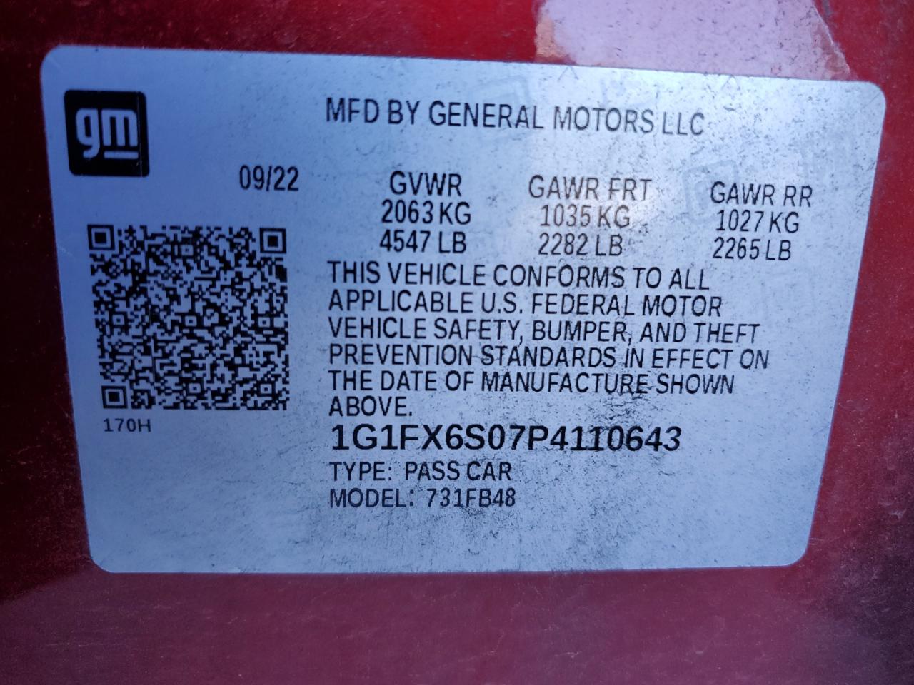 2023 Chevrolet Bolt Ev 2Lt VIN: 1G1FX6S07P4110643 Lot: 62790265