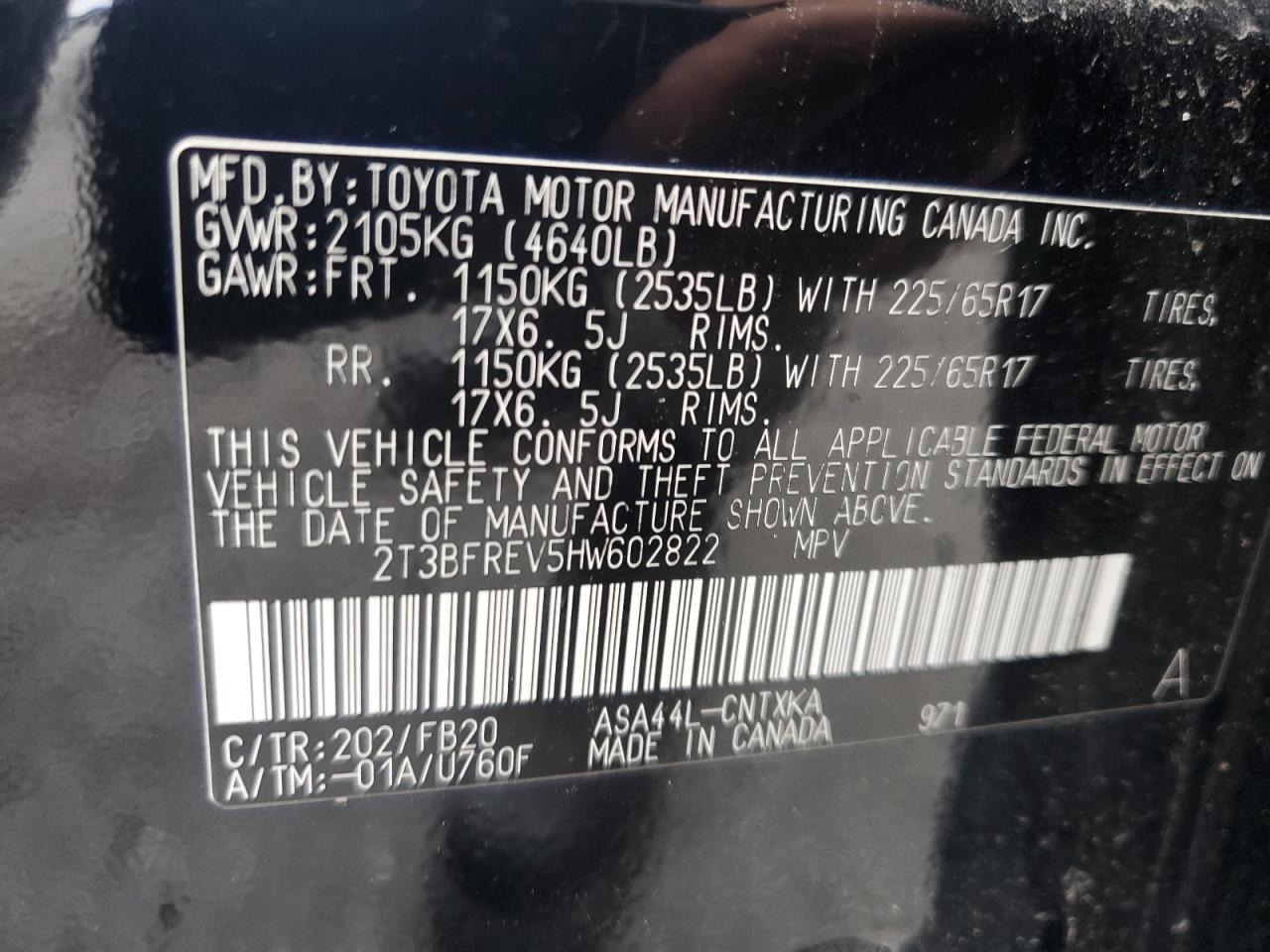 2017 Toyota Rav4 Le VIN: 2T3BFREV5HW602822 Lot: 66311005