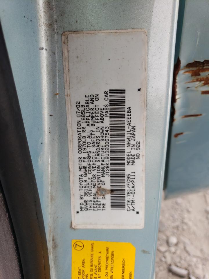 2002 Toyota Prius VIN: JT2BK18U320067543 Lot: 64904695