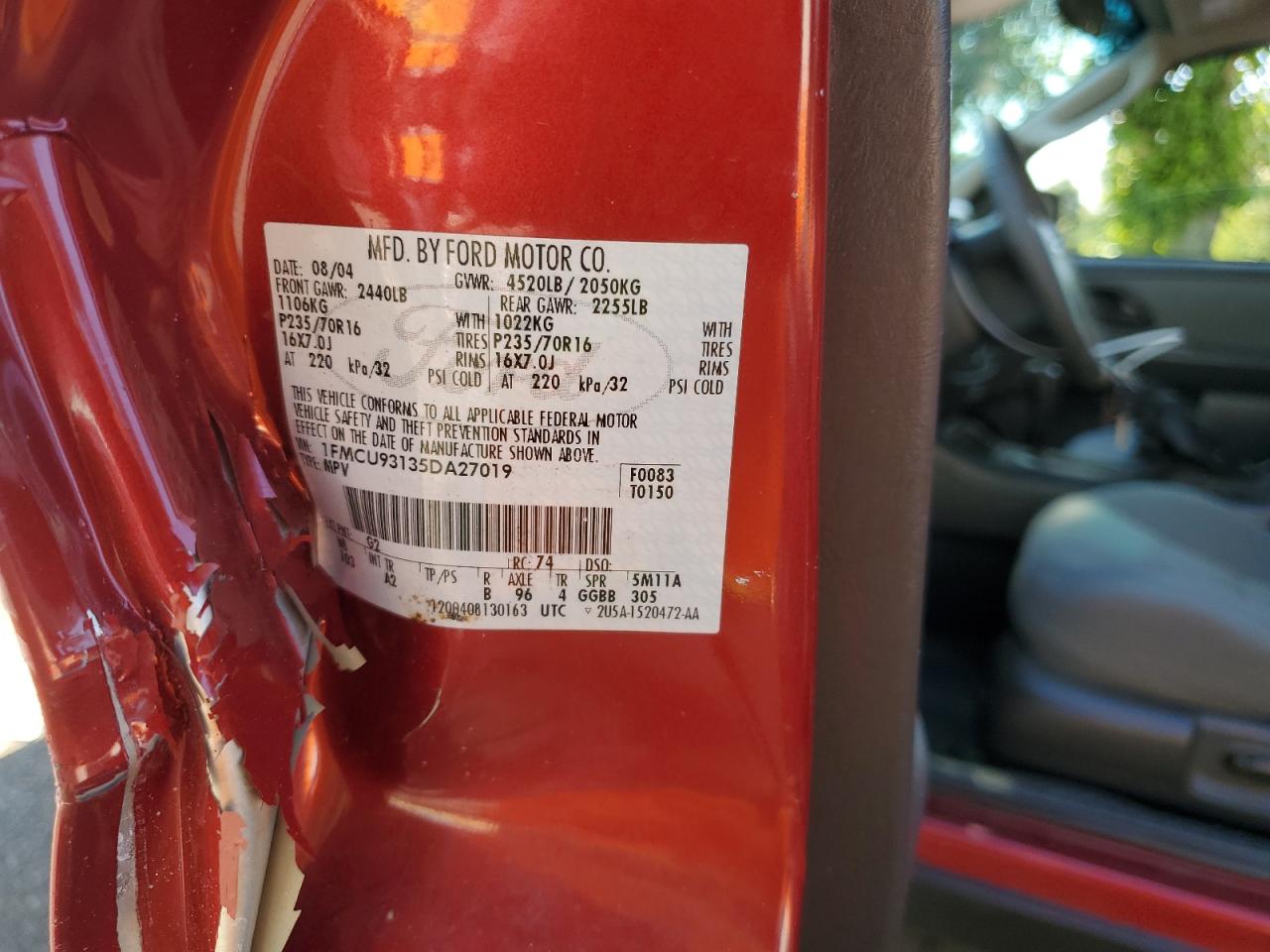 2005 Ford Escape Xlt VIN: 1FMCU93135DA27019 Lot: 64635395